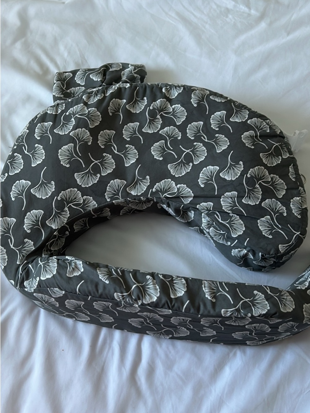My Brest Friend Gray Nursing Pillow with White Ginkgo Print
